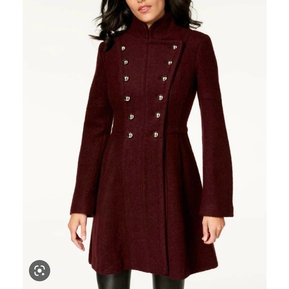 Guess Jackets & Blazers - Guess Wool Blend Double Breasted Skirted Peacoat Coat Military Size Small NWT